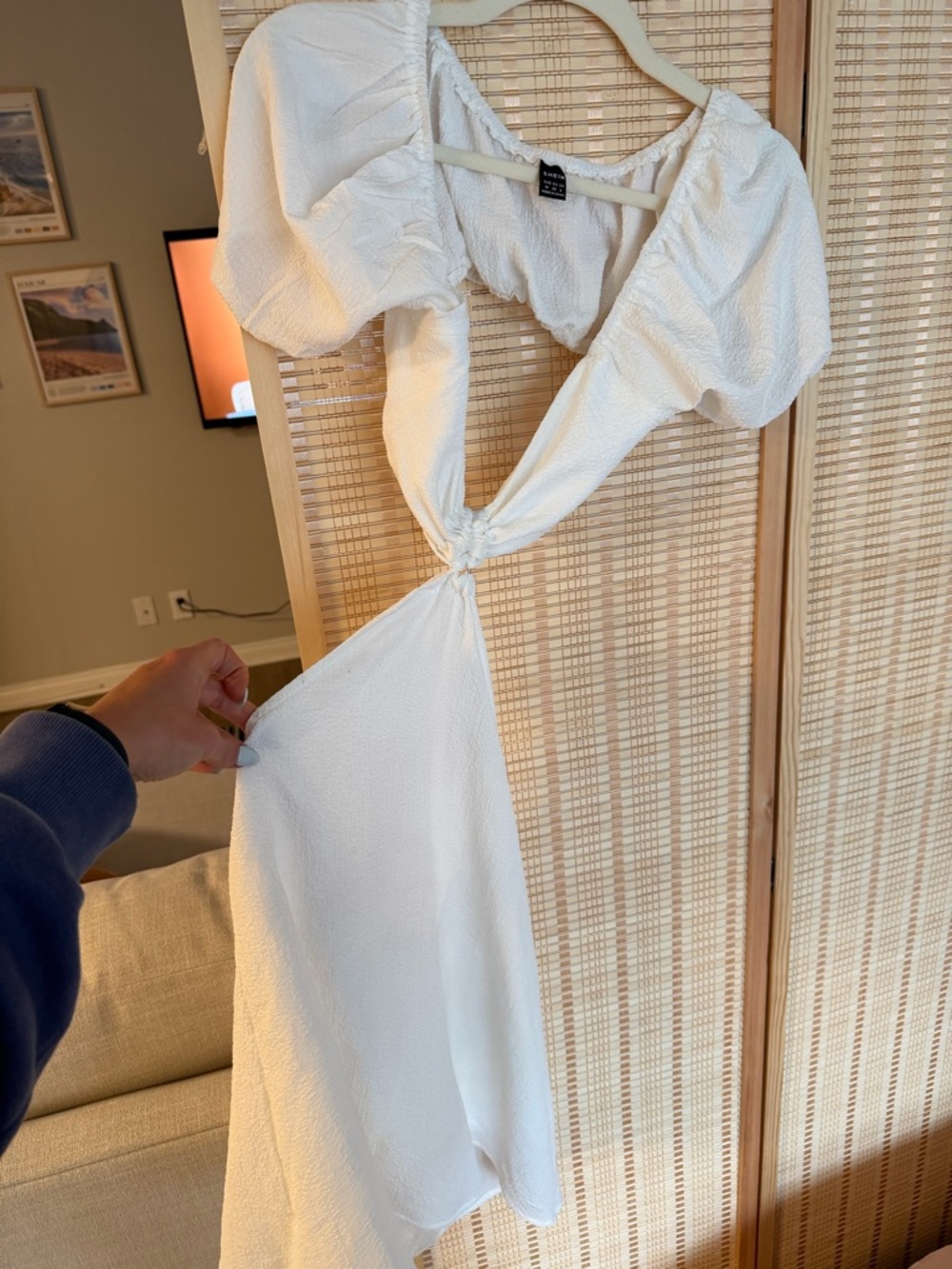 White Puff Sleeve Cutout Maxi Dress
